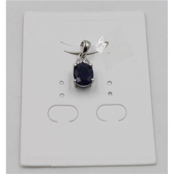 #78-HEATED BLUE SAPPHIRE & CZ PENDANT