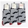 Image 1 : THREE NEW PAIRS OF MUSTACHE THEME MENS CREW SOCKS