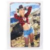 Image 1 : NEW COWGIRL IN RED AND BLACK PLAID METAL SIGN
