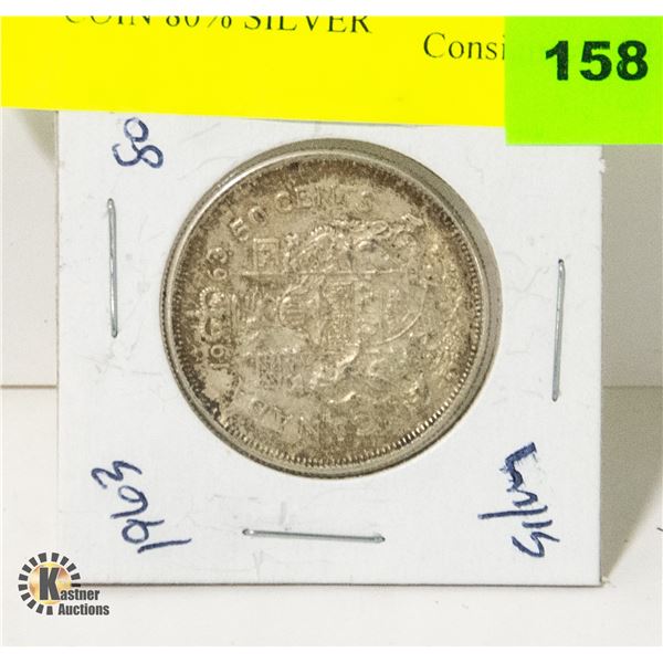 1963 CANADIAN SILVER 50 CENT COIN 80% SILVER