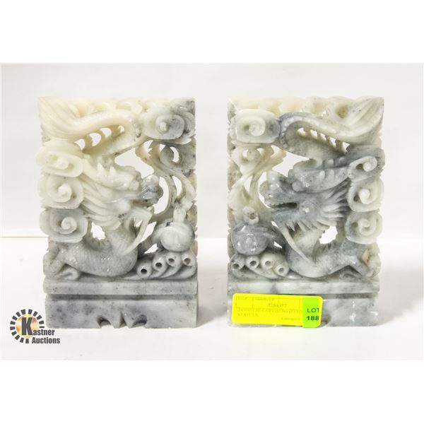 2 ORIENTAL CARVED SOAPSTONE STATUES/