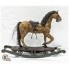 Image 1 : ANTIQUE WOODEN ROCKING HORSE DARK BROWN SADDLE,