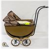 Image 1 : BEIGE WOODEN ANTIQUE BABY DOLL CARRIAGE WITH BEIGE