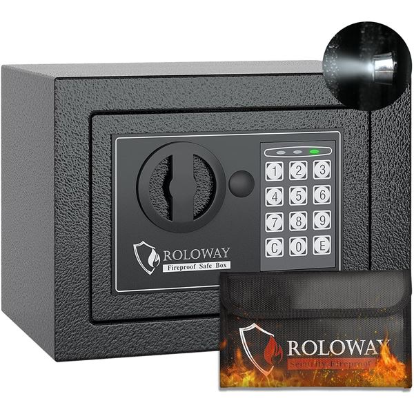 NEW ROLOWAY STEEL FIREPROOF SAFE BOX WITH KEYPAD