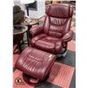 Image 1 : USED BURGUNDY LEATHER SWIVAL/RECLINER+OTTOMAN