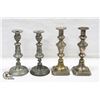 Image 1 : 4 PEWTER CANDLESTICKS - 2 MATCHING PAIRS