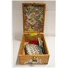 Image 1 : ANTIQUE BOX WITH CAMEO MIRROR, BEADED PURSE,