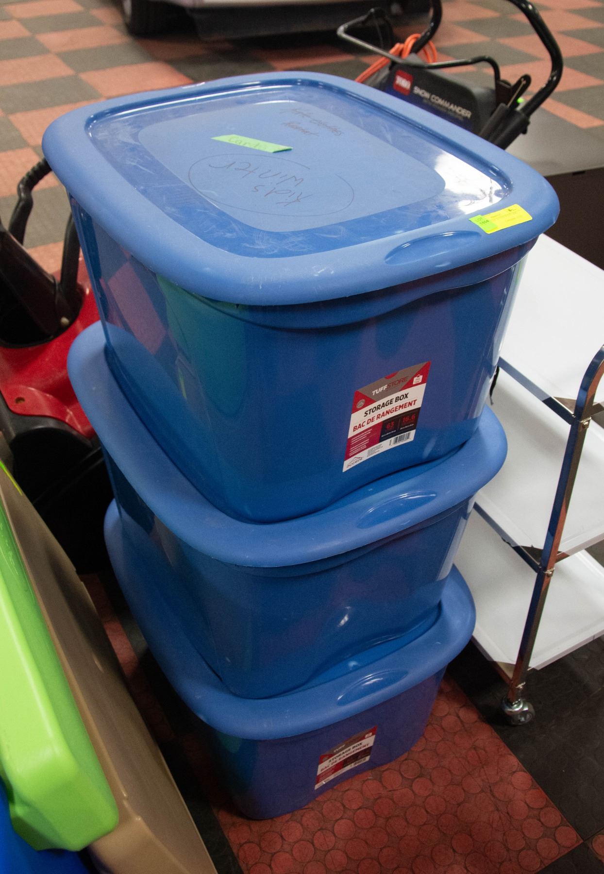 LOT OF 3 BLUE TOTES WITH LIDS