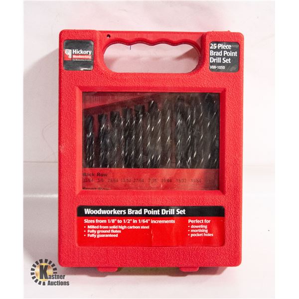 25 PIECE BRAD POINT DRILL SET NEW