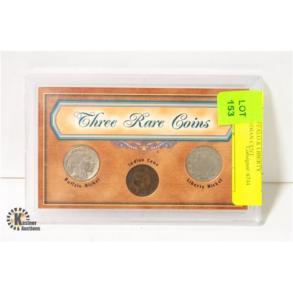 3 COINS BUFFALO & LIBERTY NICKEL & INDIAN CENT