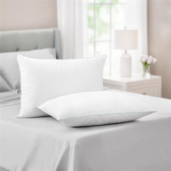 MARTHA STEWART Down Alternative Pillows Queen Size Set of 2, Plush Cooling Pillow for Back, Stomach 
