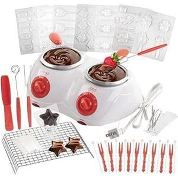 Dual Electric Chocolate Melting Pot Gift Set- Candy Making or Cheese Fondue Fountain Kit w/ 30 Free 