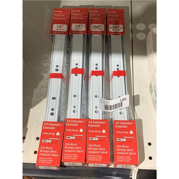 Euro Slide 14" White 3/4" Extension Side Mount Lot of 4