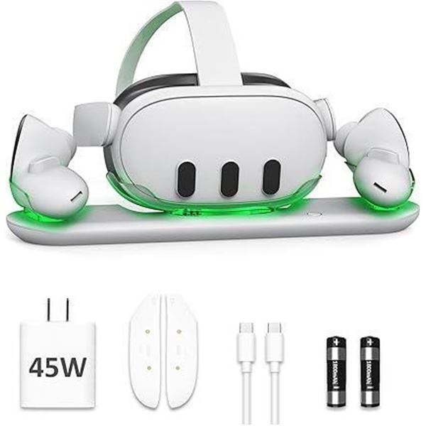 D.Gruoiza VR Charging Station with 45W USB-C Charger for Oculus/Meta Quest 3,LED Indicator Charging 