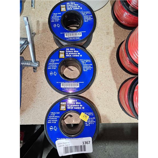 Lot of 3 Assorted Gauge Primary Wire   - Brown