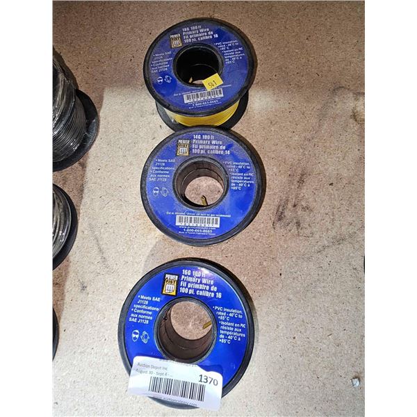 Lot of 3 Assorted Gauge Primary Wire - Yellow