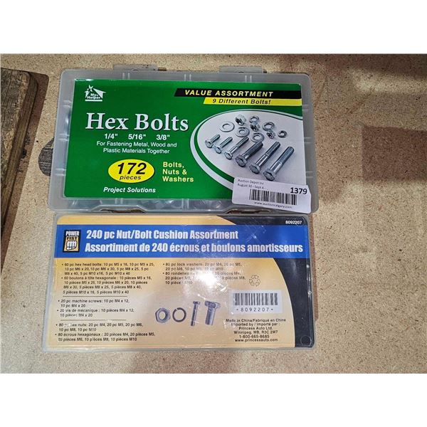 Lot of Assorted Hex Bolts & Nut/Bolt Cushion Set