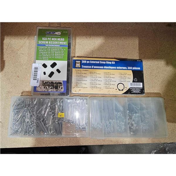 Bulk Lot of Assorted Hex Head Screws, External Snap Rings & Cotter pins