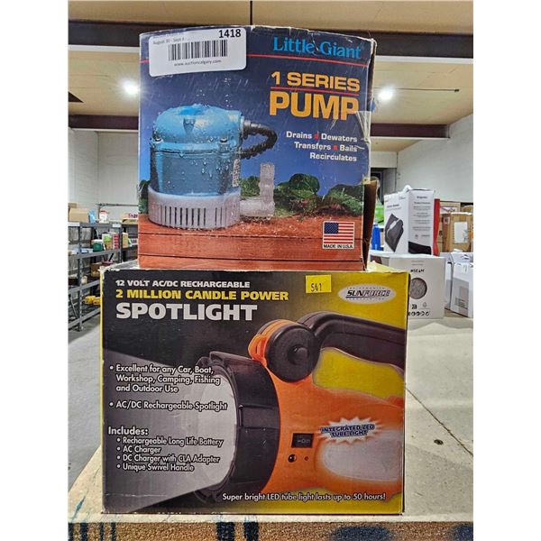 Little Giant 1 Series Recirculating Pump / 12 Volt AC/DC Rechargeable Spotlight