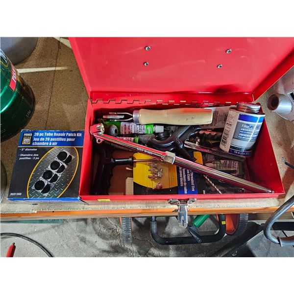 Tire Patch Kit with Patches, Plugs and Assortment of Tools and Resins