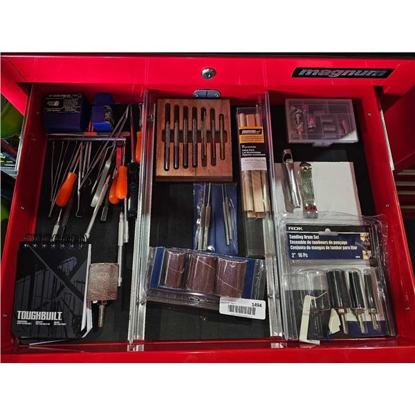 Lot of Assorted Hand Tools - Leather Punches, Tweezers, Sanding Drums Can Openers and more