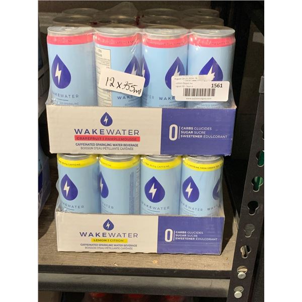 WakeWater Caffeinated Sparkling Water Beverage Grapefruit 12x355ml AND Lemon 12 x 355ml