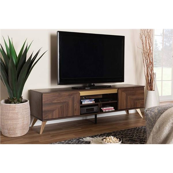 Baxton Studio Graceland Mid-Century Modern Transitional Walnut Brown Finished Wood 2-Door TV Stand [