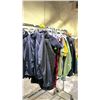 Image 2 : RACK OF ASSORTED CLOTHING INCLUDING; WETSUIT, JACKETS & SHIRTS (RACK NOT INCLUDED)
