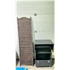 Image 1 : WICKER FOLDING WALL & ROLLING FOLDOUT A/V STORAGE CART