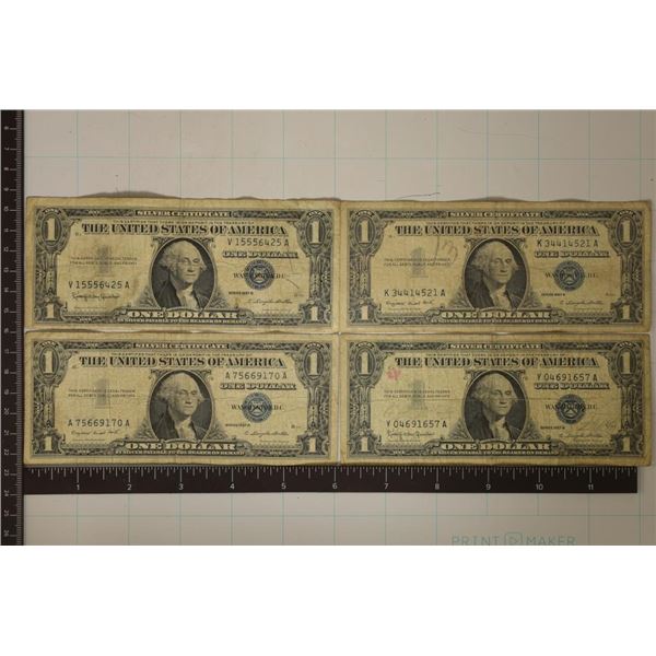 4-US $1 SILVER CERTIFICATES: 2-1957-A & 2-1957-B'S