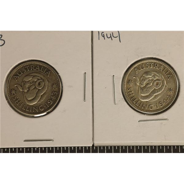 1943 & 1944 AUSTRALIA SILVER 1 SHILLINGS .336