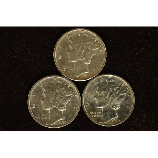 1940-P/D/S SILVER MERCURY DIMES: AU+/UNC'S