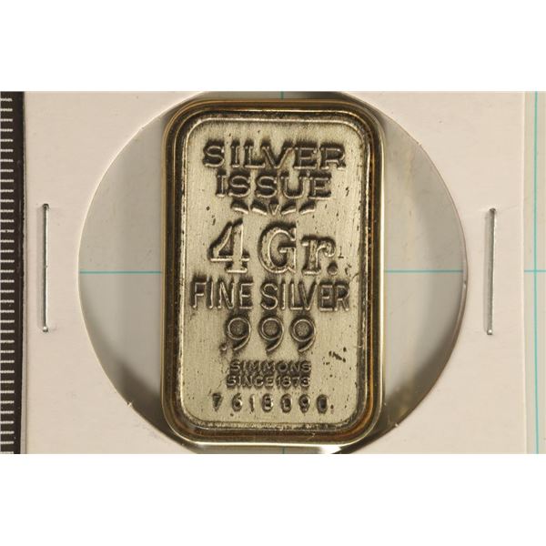 4 GRAMS .999 FINE SILVER INGOT SERIALIZED "SIMMONS