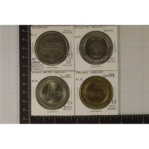 4-$1 METAL GAMING CASINO TOKENS: ALADDIN, BALLY'S
