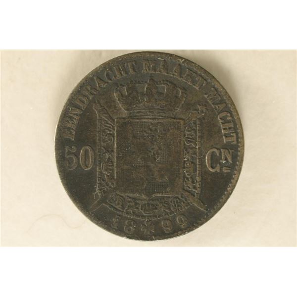 1899 BELGIUM SILVER 50 CENTIMES .0671 OZ. ASW WITH