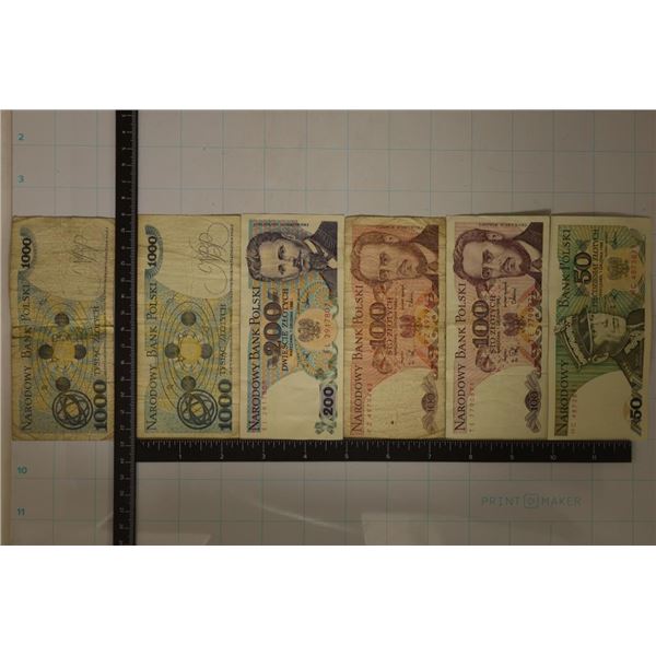 6-POLISH BILLS: 1988-50 ZLOTYCH CU, 1988-100