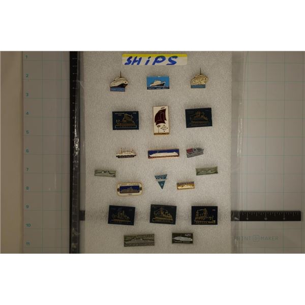 19-RUSSIAN SHIP THEMED PINS, MOSTLY COLORIZED