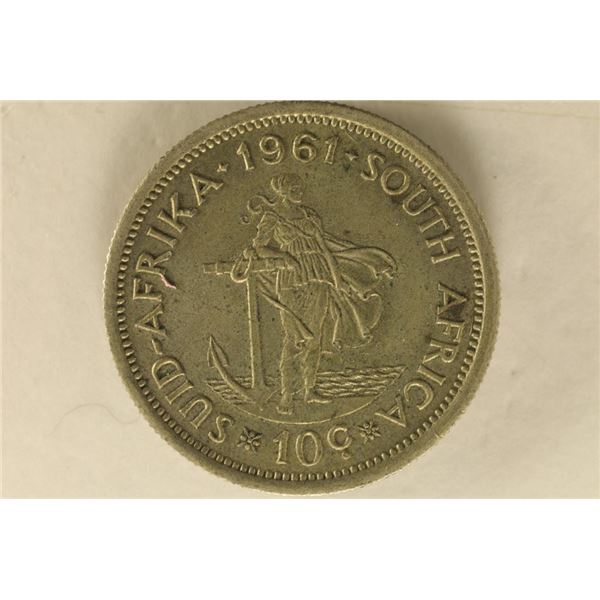 1961 SOUTH AFRICA SILVER 10 CENTS .091 OZ. ASW