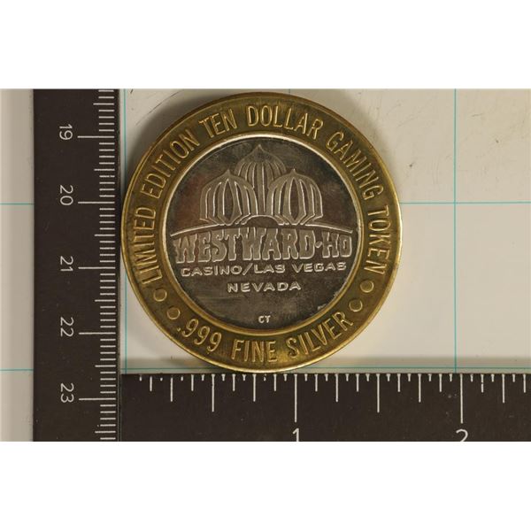 CASINO $10 SILVER TOKEN (UNC) WESTWARD-HO