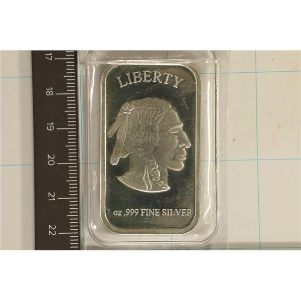 1 TROY OZ .999 FINE SILVER PF INGOT "INDIAN /