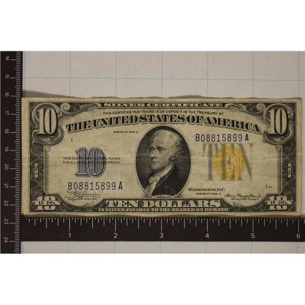 1934-A US NORTH AFRICA $10 SILVER CERTIFICATE WITH
