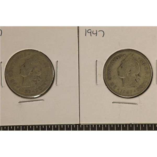 1937 & 1947 DOMINIC REPUBLIC SILVER 25 CENTAVOS
