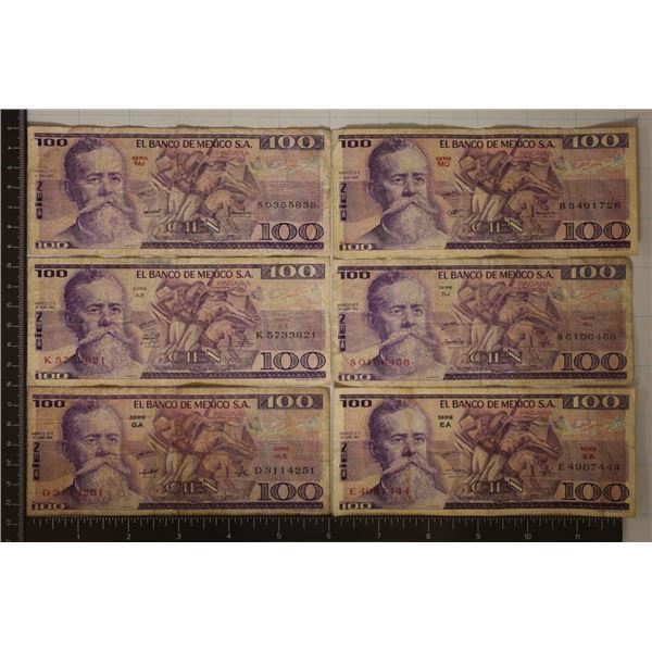 6-MEXICO 100 PESO BILLS: 4-1974 & 2-1979