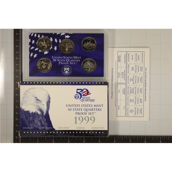 1999 US 50 STATE QUARTERS PROOF SET WITH BOX &