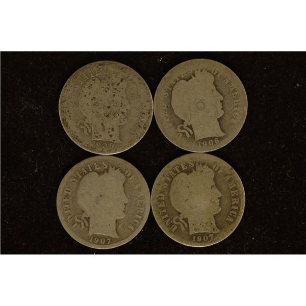 1900-S, 06,07 & 1907-S SILVER BARBER DIMES
