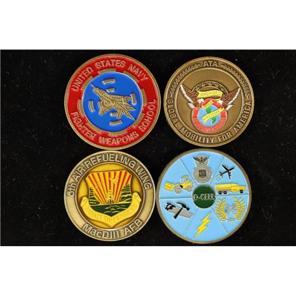 4 METAL 1 1/2" US MILITARY CHALLENGE COINS: US
