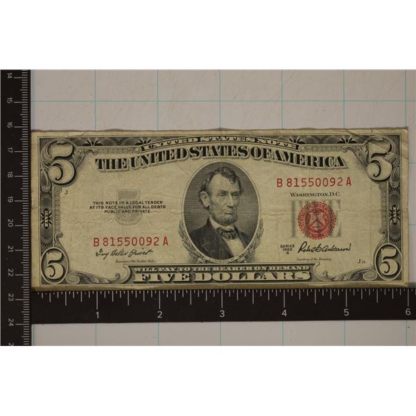 1953-A US $5 RED SEAL BILL
