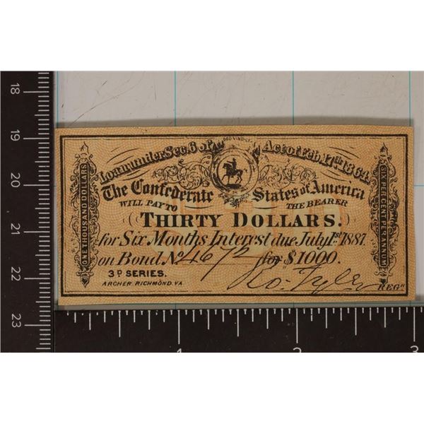 ACT OF 1864 CONFEDERATE STATES OF AMERICA BOND