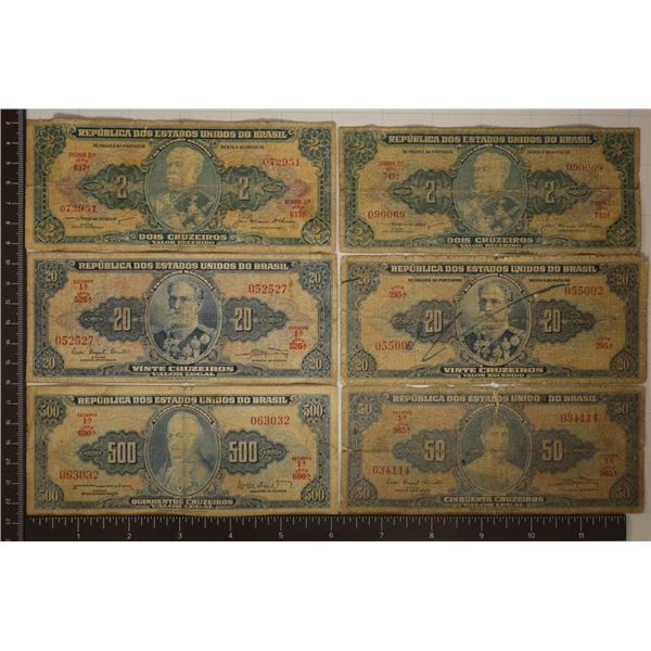 6-BRASIL BILLS: 2-2 CRUZEIROS, 2-20 CRUZEIROS, 1-