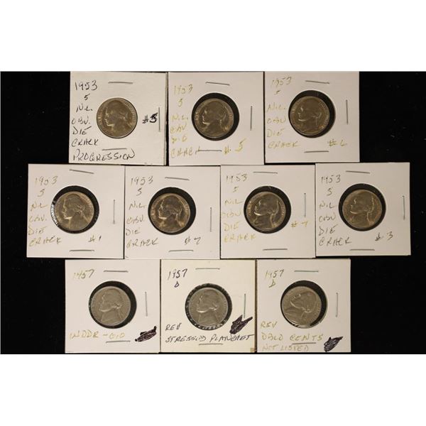 ERROR 10 JEFFERSON NICKEL COINS: 7-1953 AND 3-